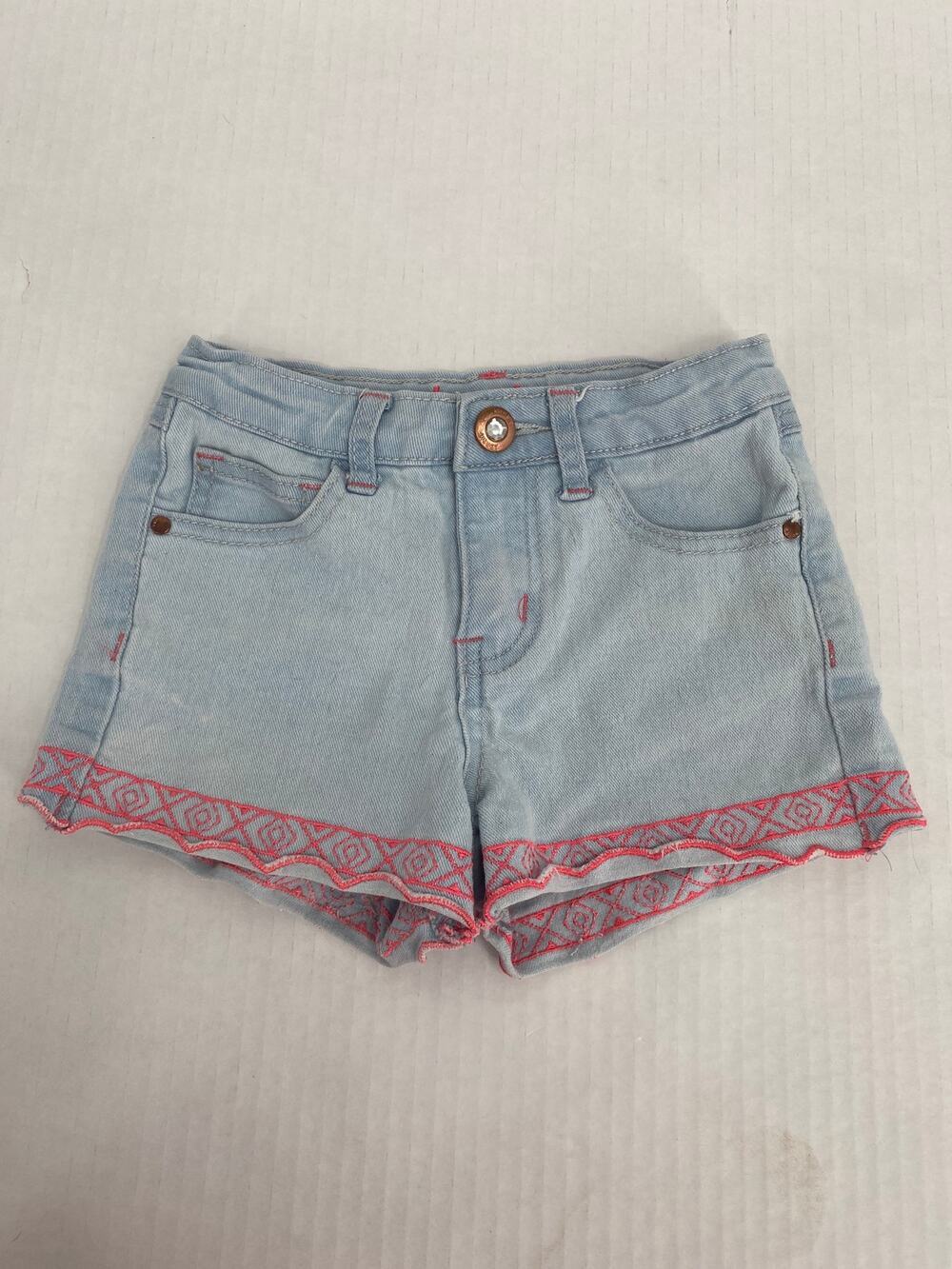 kensie girls lightwash jean shorts pink embroidered trim size 6